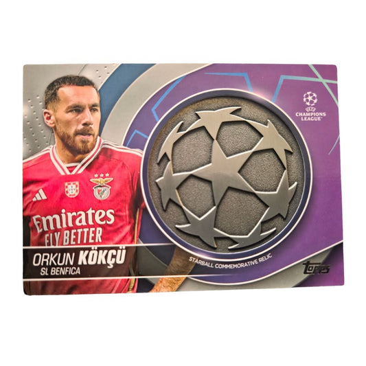 Front of Orkun Kökçü 2023-24 Topps UEFA Club Competitions Starball Commemorative Relic #SC-OK raw Near Mint.