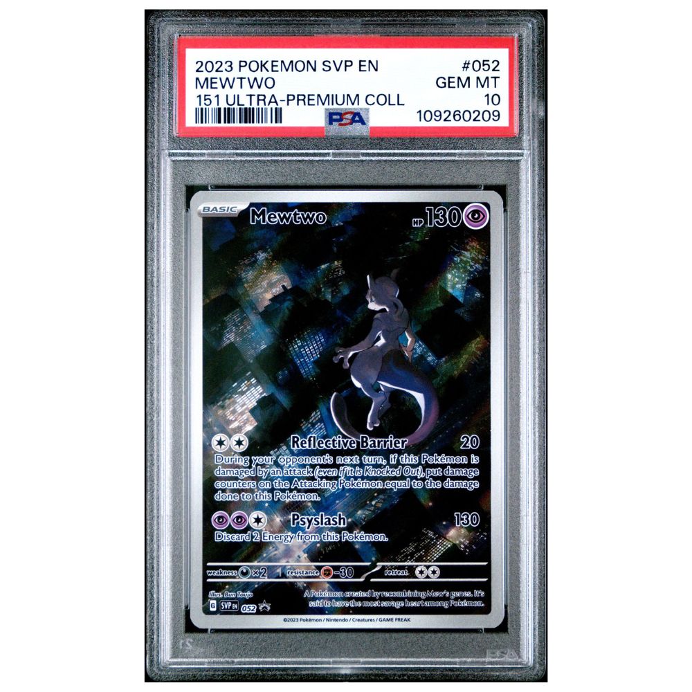 PSA 10 graded Mewtwo Illustration Rare Promo Pokémon card from 151 Ultra-Premium Collection 2023