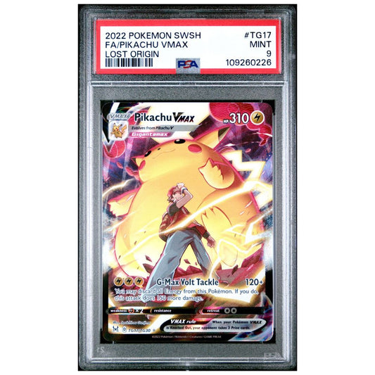 PSA 9 graded Pikachu VMAX Full Art Pokémon card from Lost Origin 2022