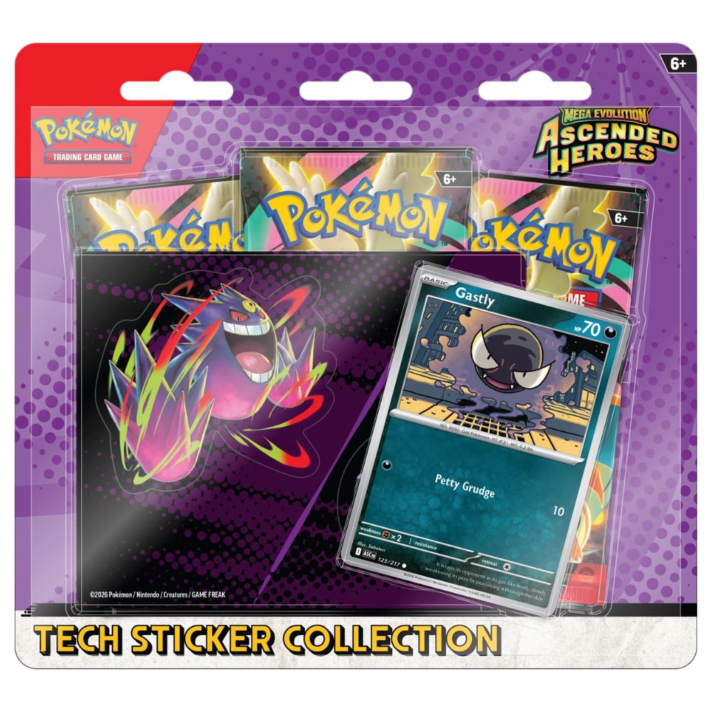 Get the Pokémon TCG ME2.5 Ascended Heroes Tech Sticker Collection with booster packs, a foil promo, and stickers perfect for collectors and players. gastly