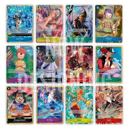 Collection of colorful trading cards featuring various characters on a white background One Piece Premium collection Vol 6