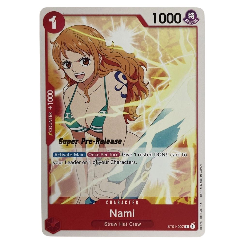 Official One Piece TCG Super Pre Release Stamped Nami ST01‑007 Card – Collectible Trading Card Game