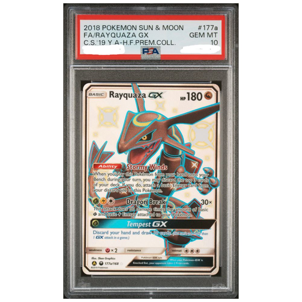 Official Pokemon TCG Rayquaza GX Shiny Full Art PSA 10 Hidden Fates Promo graded card collectible