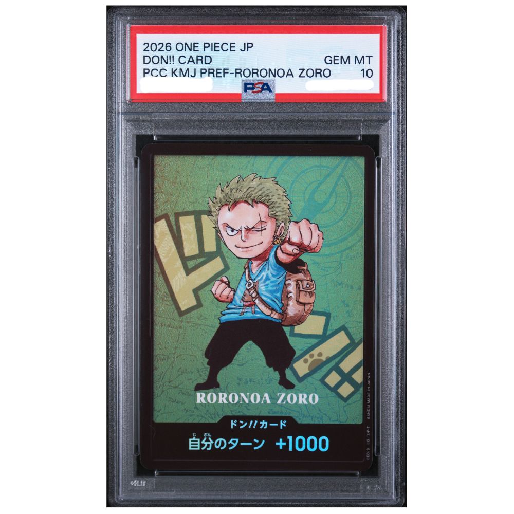 PSA 10 Roronoa Zoro DON!! Card from the One Piece Premium Card Collection Kumamoto Special Japanese promotional release