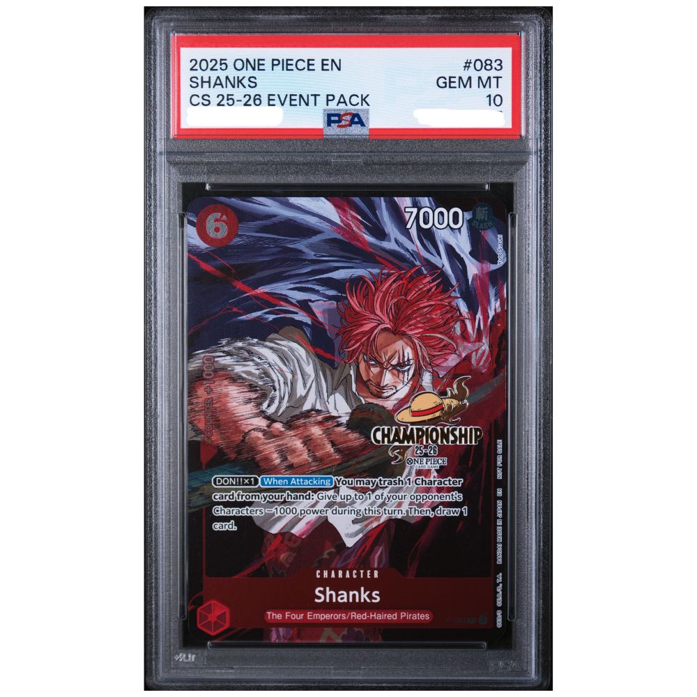 PSA 10 Shanks promotional card from the One Piece Championship 2025 26 Event Pack