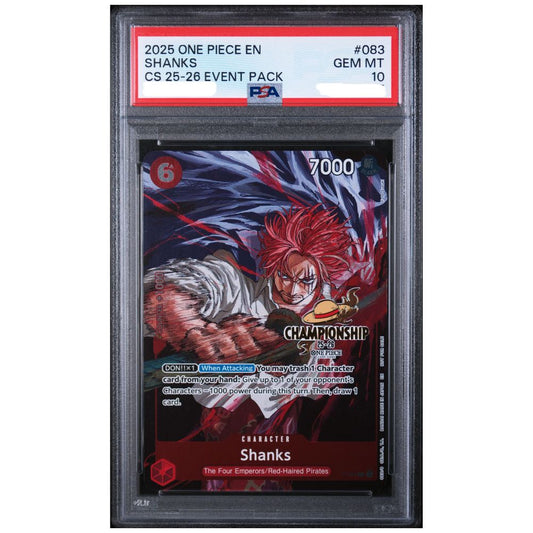 PSA 10 Shanks promotional card from the One Piece Championship 2025 26 Event Pack