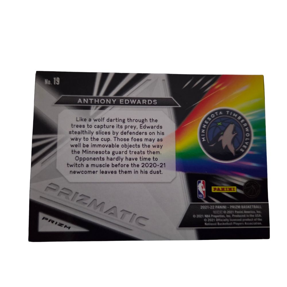 Back of official Panini Prizm NBA 2021‑22 Fast Break Anthony Edwards card – collectible basketball trading card