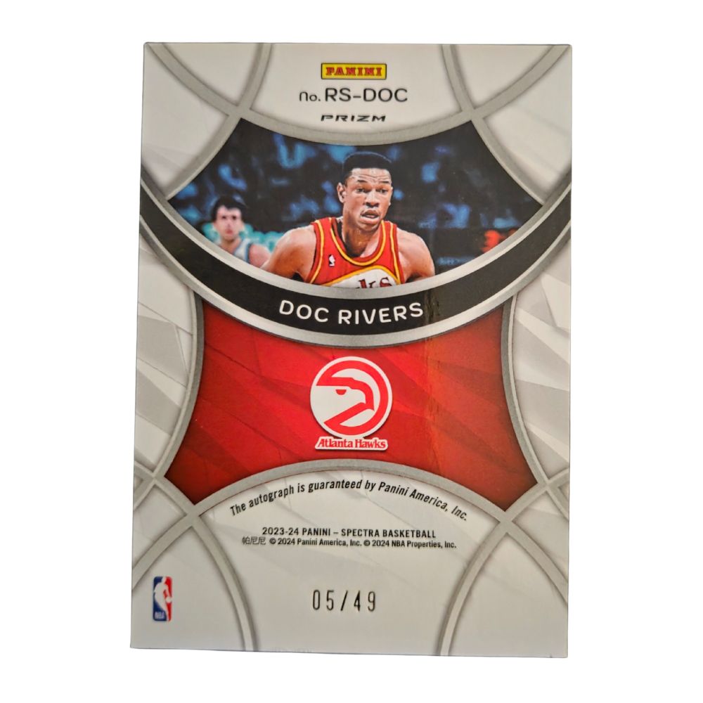 Back of official Panini Spectra NBA 2023‑24 Radiant Signatures Autograph Doc Rivers #RS‑DOC numbered 05⁄49 – collectible basketball card