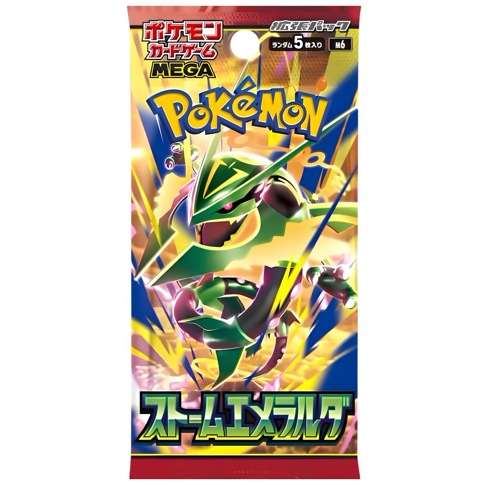 Japanese Pokemon Storm Emeralda M6 booster pack featuring Mega Rayquaza
