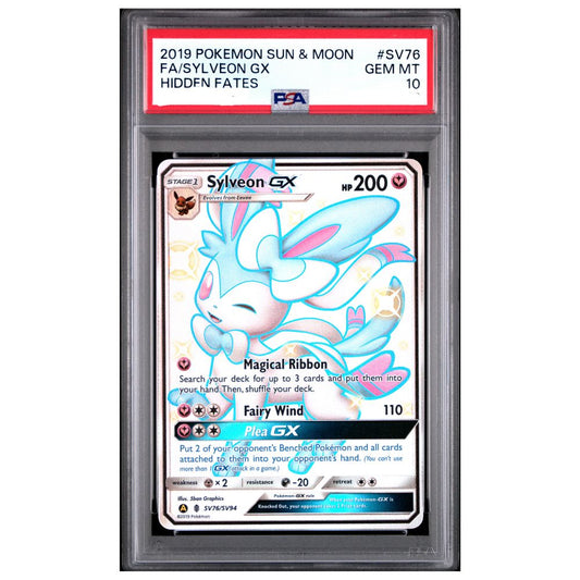 Official Pokemon TCG Sylveon GX Shiny Full Art PSA 10 from Hidden Fates graded card collectible