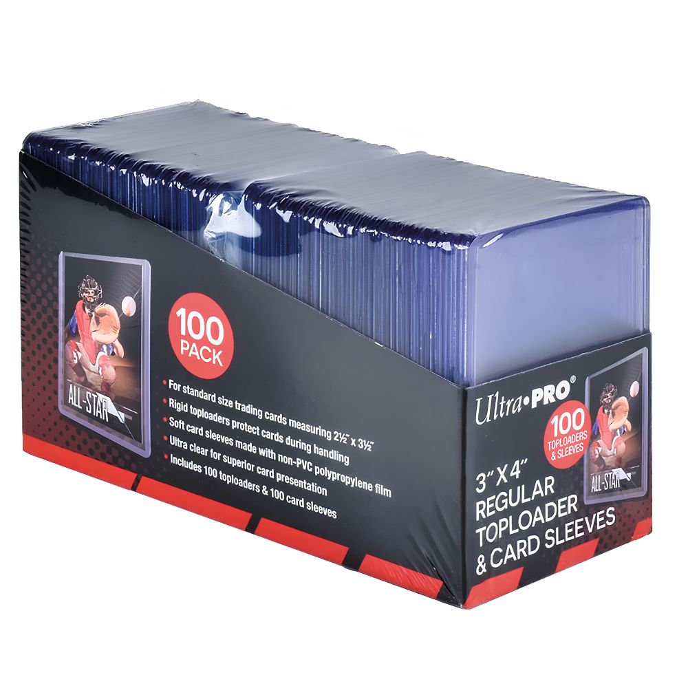 Ultra PRO Regular 35pt Toploader and Soft Penny Sleeves Bundle with 100 rigid toploaders and 100 archival-safe sleeves for standard trading cards