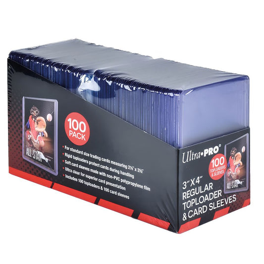 Ultra PRO Regular 35pt Toploader and Soft Penny Sleeves Bundle with 100 rigid toploaders and 100 archival-safe sleeves for standard trading cards