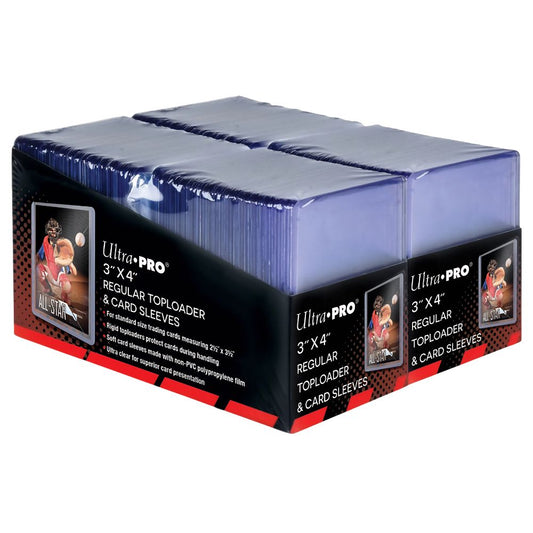 Ultra Pro Regular 35pt toploader and soft penny sleeves protection bundle containing 200 toploaders and 200 sleeves