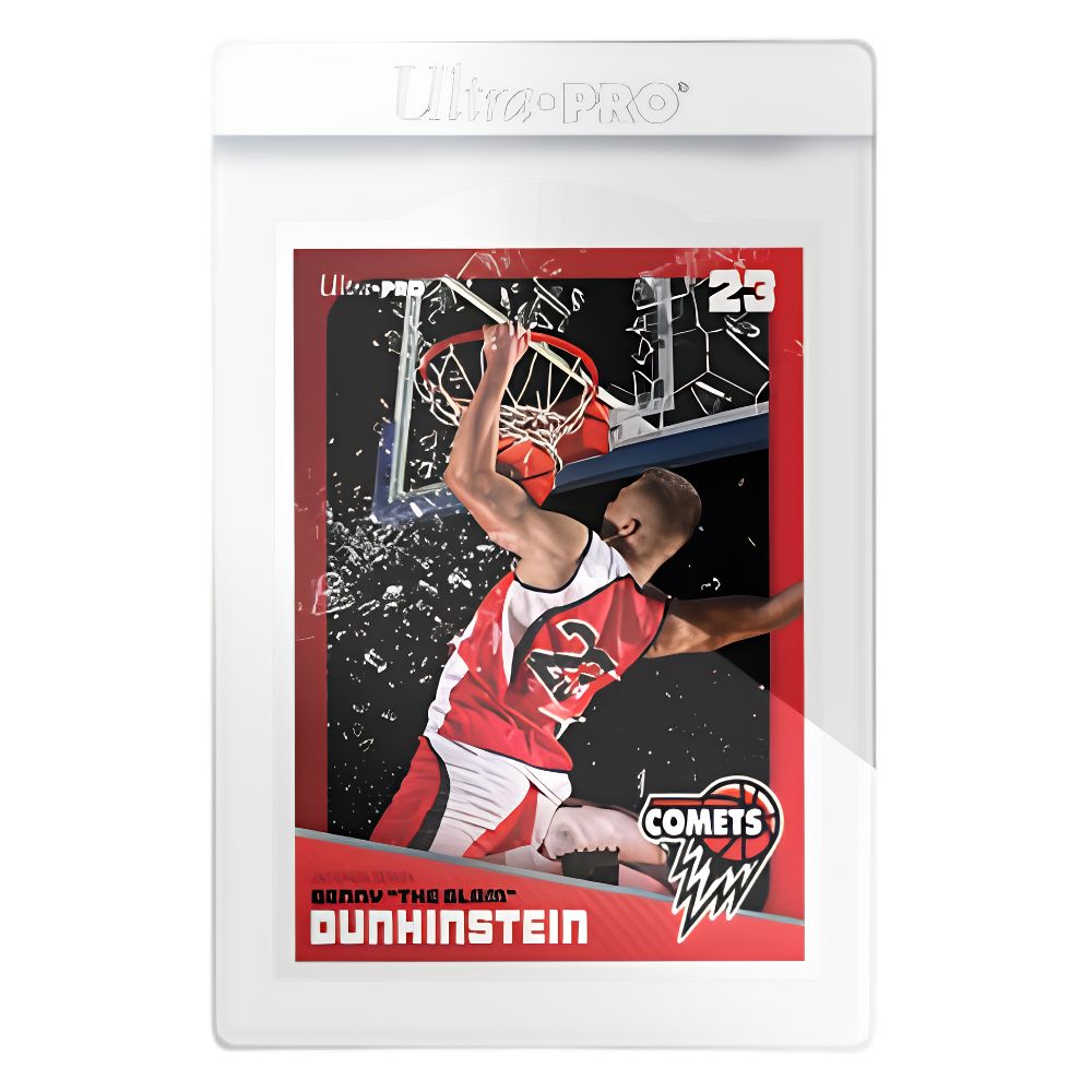 Example trading card inserted in Ultra Pro semi rigid holder with easy pull sleeve