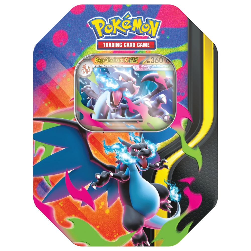 Official Pokémon TCG Mega Charizard XY Tin artwork with Mega Charizard X ex
