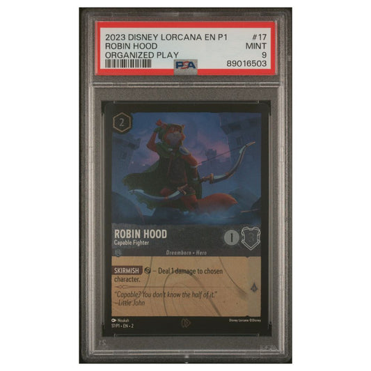 Robin Hood fähiger Kämpfer organisiertes Spiel Promo Folie PSA 9 Disney Lorcana TCG