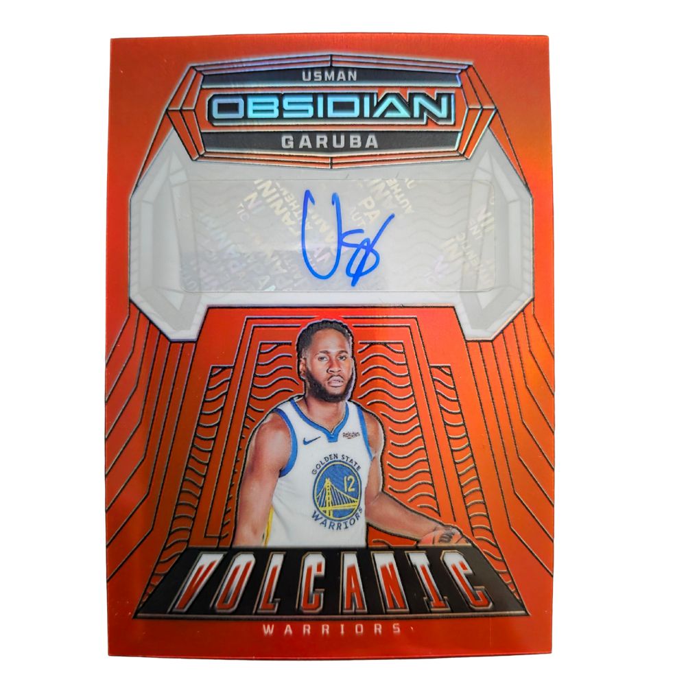 Front of Usman Garuba 2023-24 Panini Obsidian Volcanic Signatures #VS-GAB autograph card numbered #39/75 in Near Mint condition