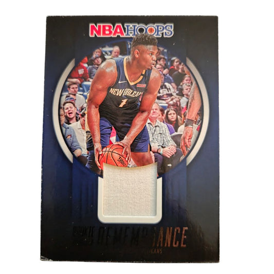Front of Zion Williamson 2023-24 Panini NBA Hoops Rookie Remembrance #RR-ZWN jersey patch basketball card in Near Mint condition