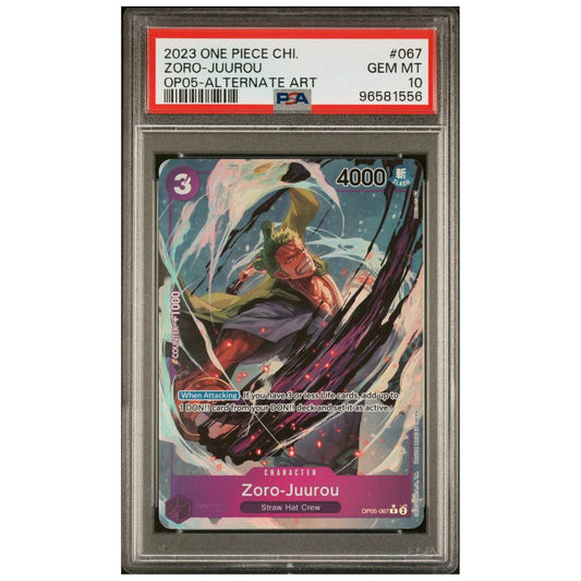 Zoro Juurou Alternate Art PSA 10 Gem Mint graded slab One Piece Card Game Awakening of the New Era OP05-067 Simplified Chinese edition