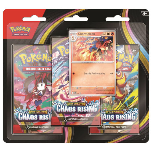 Official Pokemon TCG Three Pack Blister from Mega Evolution Chaos Rising – Collectible Trading Card Game Booster