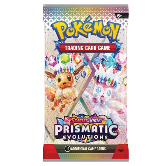 Prismatic Evolutions Booster Pack from Pokémon TCG: Scarlet & Violet SV8.5 featuring Eevee and its Evolutions.